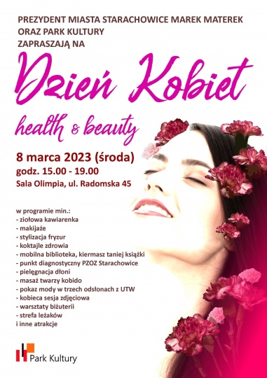 Plakat Dzień Kobiet w Starachowicach health&beauty 2023
